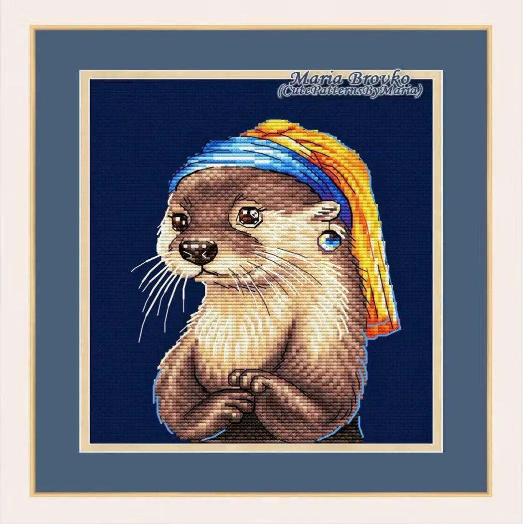 [CC4223-Otter with Pearl Earri - Cross Stitch Stamped Kits Beginners ulasan dan harga