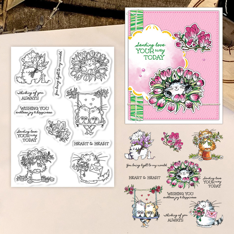Suncraft Cute Kitty Cats And F - Clear Silicone Stamps For Card Making ulasan dan harga
