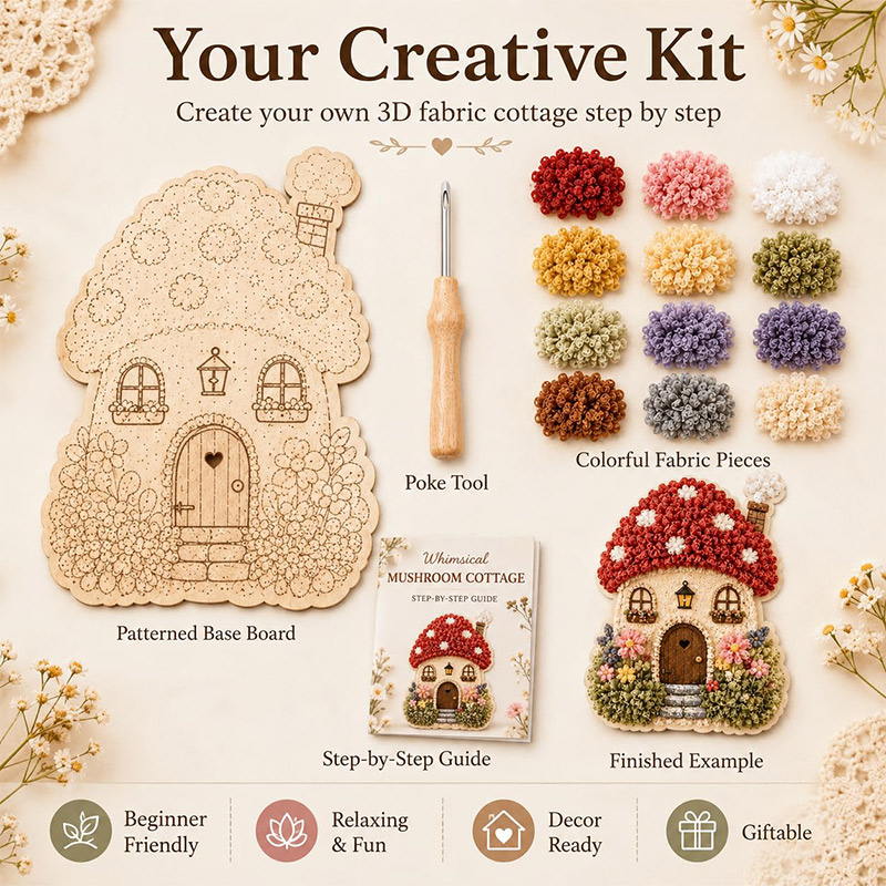 3D Mushroom House Poke Art DIY - Sewing ulasan dan harga