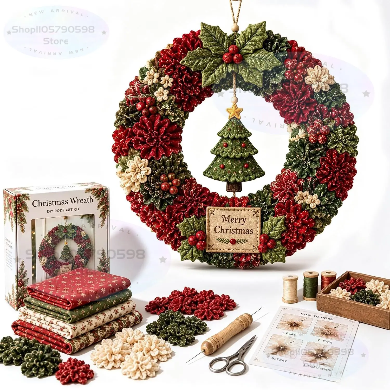 3D Fabric Poke Wreath DIY Kit, - Sewing ulasan dan harga